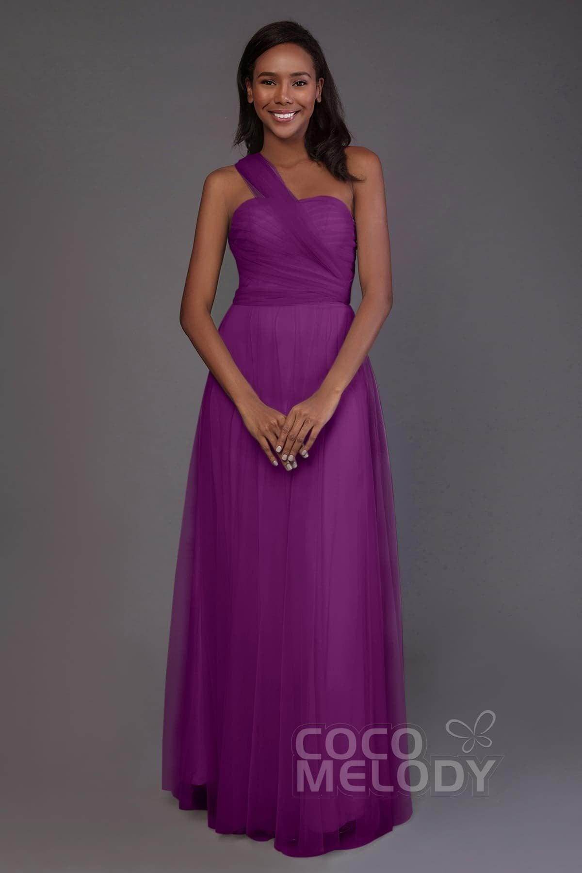 Sheath-Column Floor Length Tulle Bridesmaid Dress PR3502 - COCOMELODY